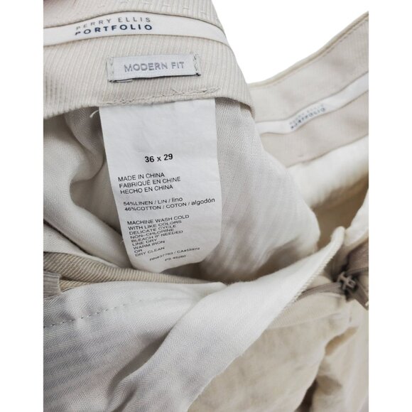 Perry Ellis 36x29 Portfolio Trouser Linen Pants Lightweight Mens Slacks Cream - Picture 12 of 14
